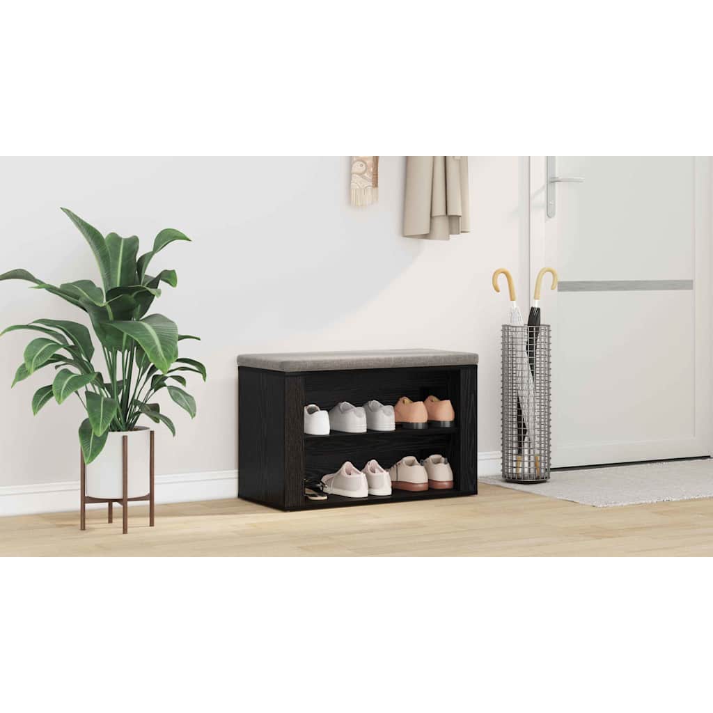Shoe Rack with Shelf Black oak 75 x 35 x 45 cm Engineered wood
