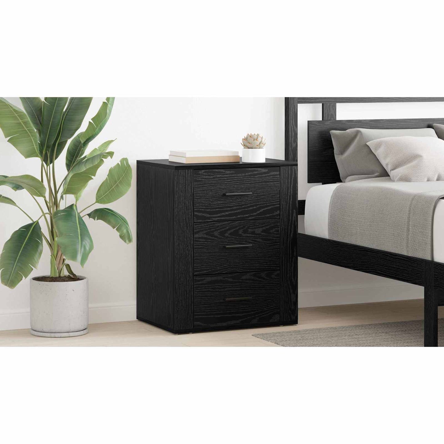 Bedside Cabinet Black Oak 35 x 50 x 60 cm Engineered Wood