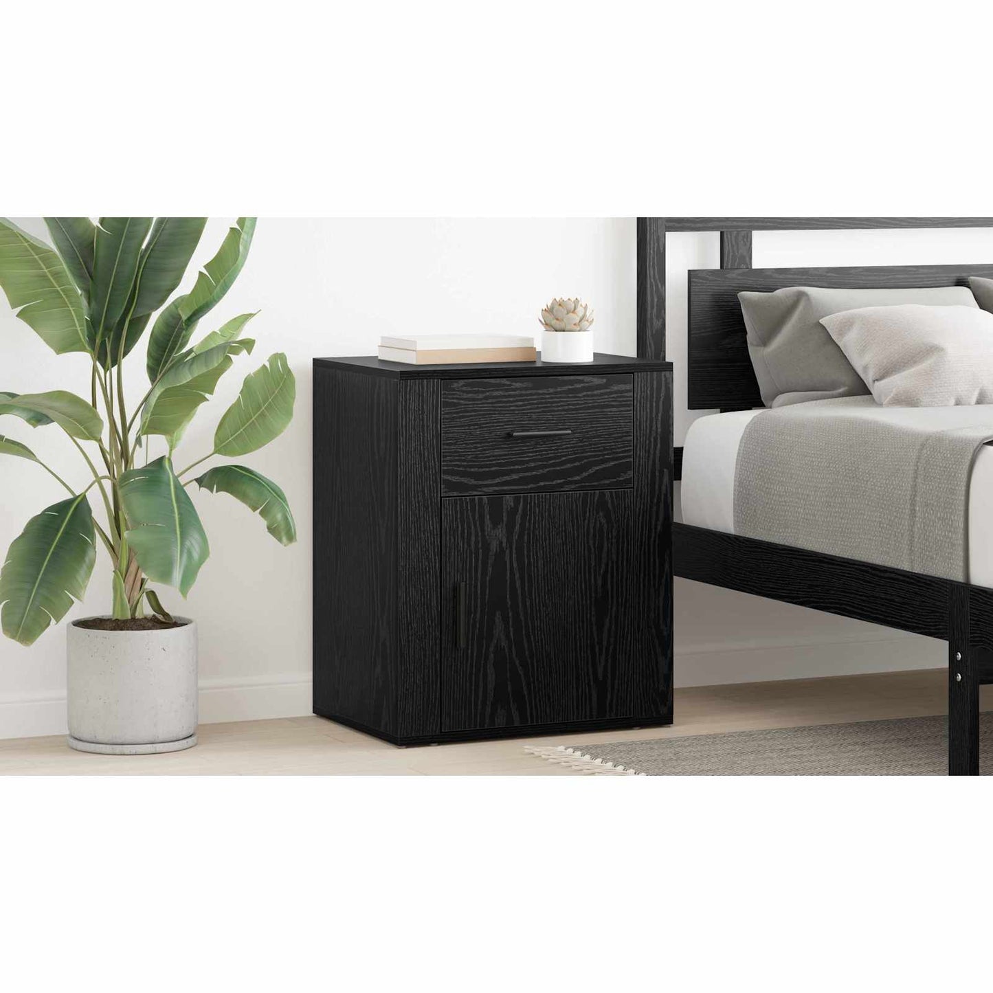 Bedside Cabinet Black Oak 35 x 50 x 60 cm Engineered Wood
