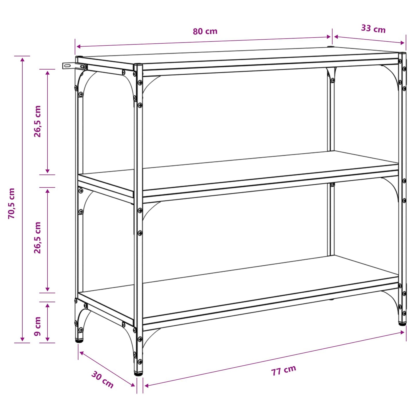 Book Cabinet Black Oak 80 x 33 x 70.5 cm