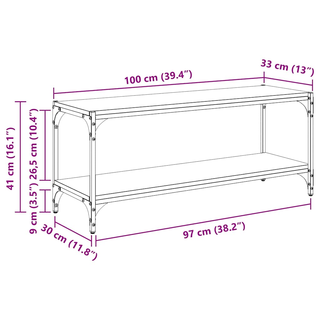 TV Cabinet Black Oak 100 x 33 x 41 cm Engineered Wood and Iron