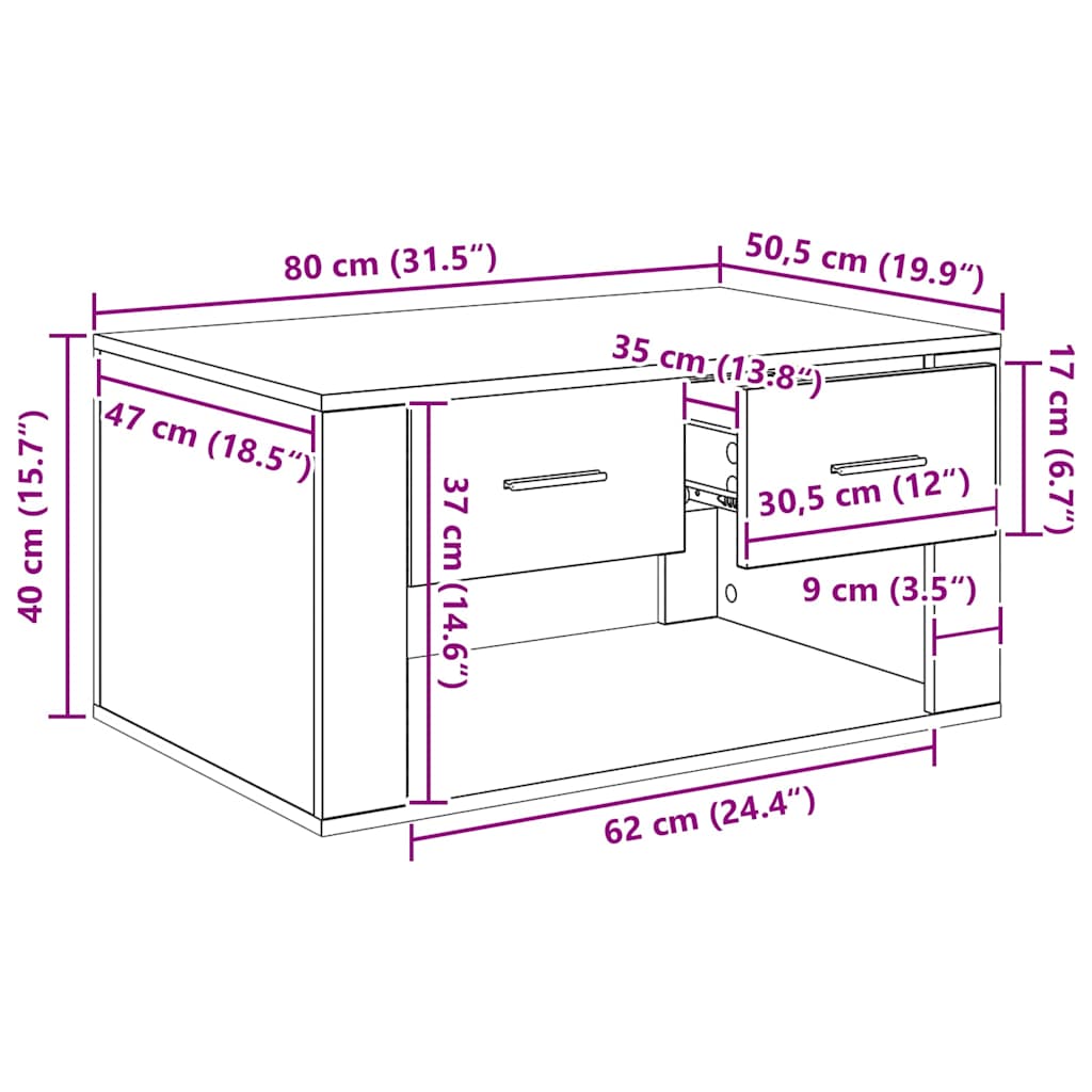 Coffee Table Old Wood 80 x 50 x 40 cm Engineered Wood