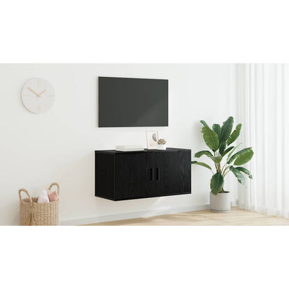 Wall Mounted TV Cabinet Black Oak 80 x 34.5 x 40 cm