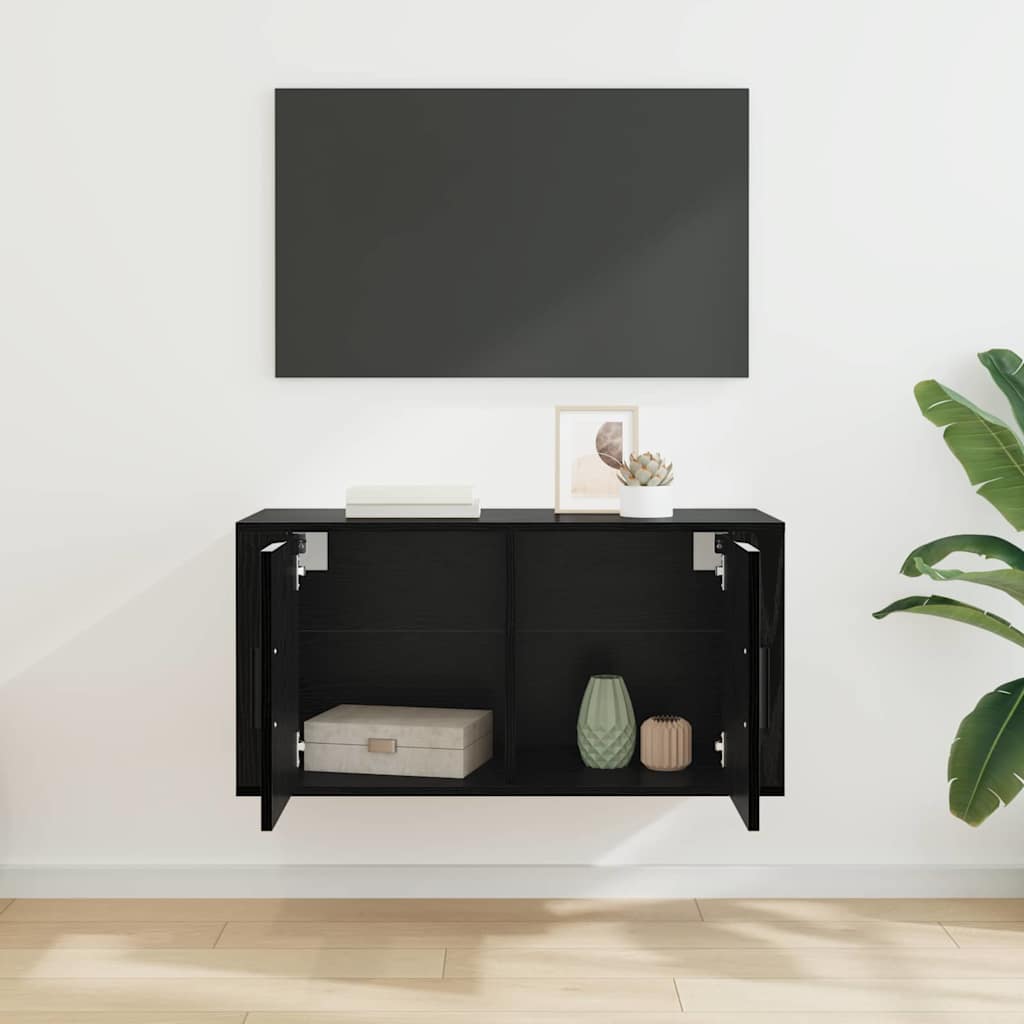 Wall Mounted TV Cabinet Black Oak 80 x 34.5 x 40 cm
