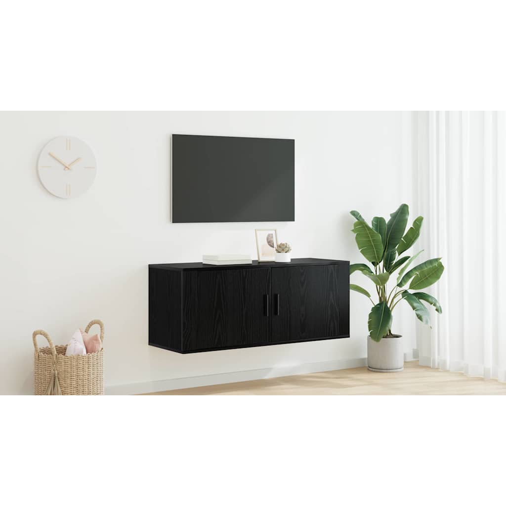Wall Mounted TV Cabinet Black Oak 100 x 34.5 x 40 cm