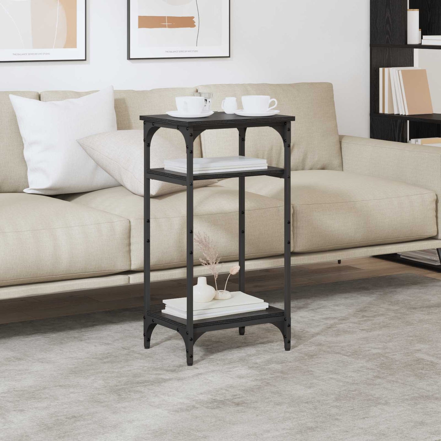 Side Table with Shelf Black Oak 40 x 30 x 75 cm Engineered Wood