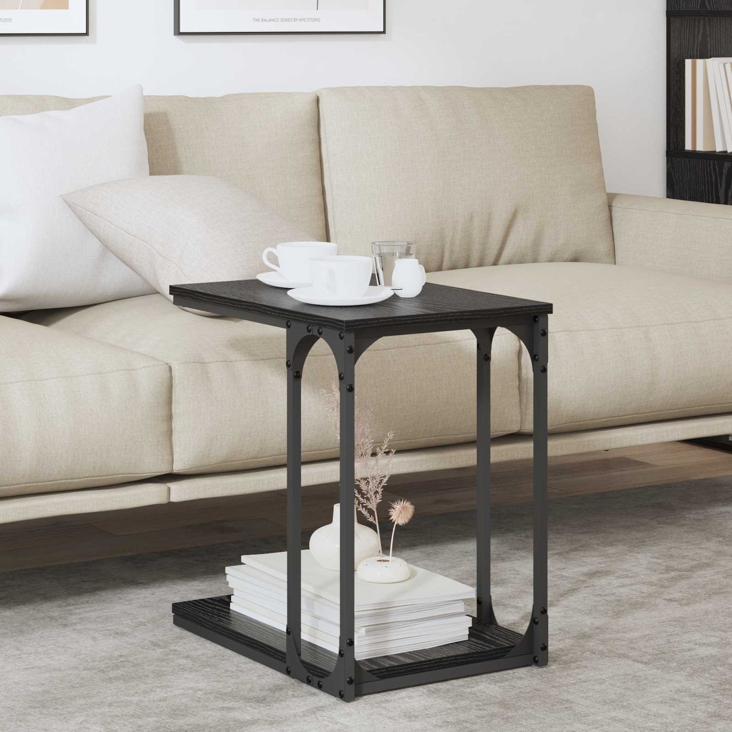 Side Table with Shelf Black Oak 50 x 35 x 52 cm Engineered Wood