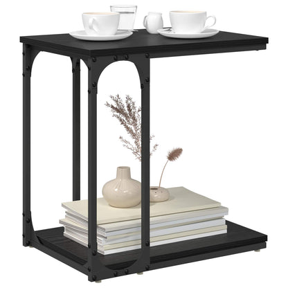 Side Table with Shelf Black Oak 50 x 35 x 52 cm Engineered Wood