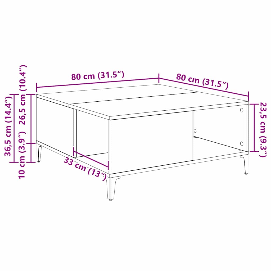 Coffee Table Artisan Oak 80 x 80 x 36.5 cm Engineered Wood