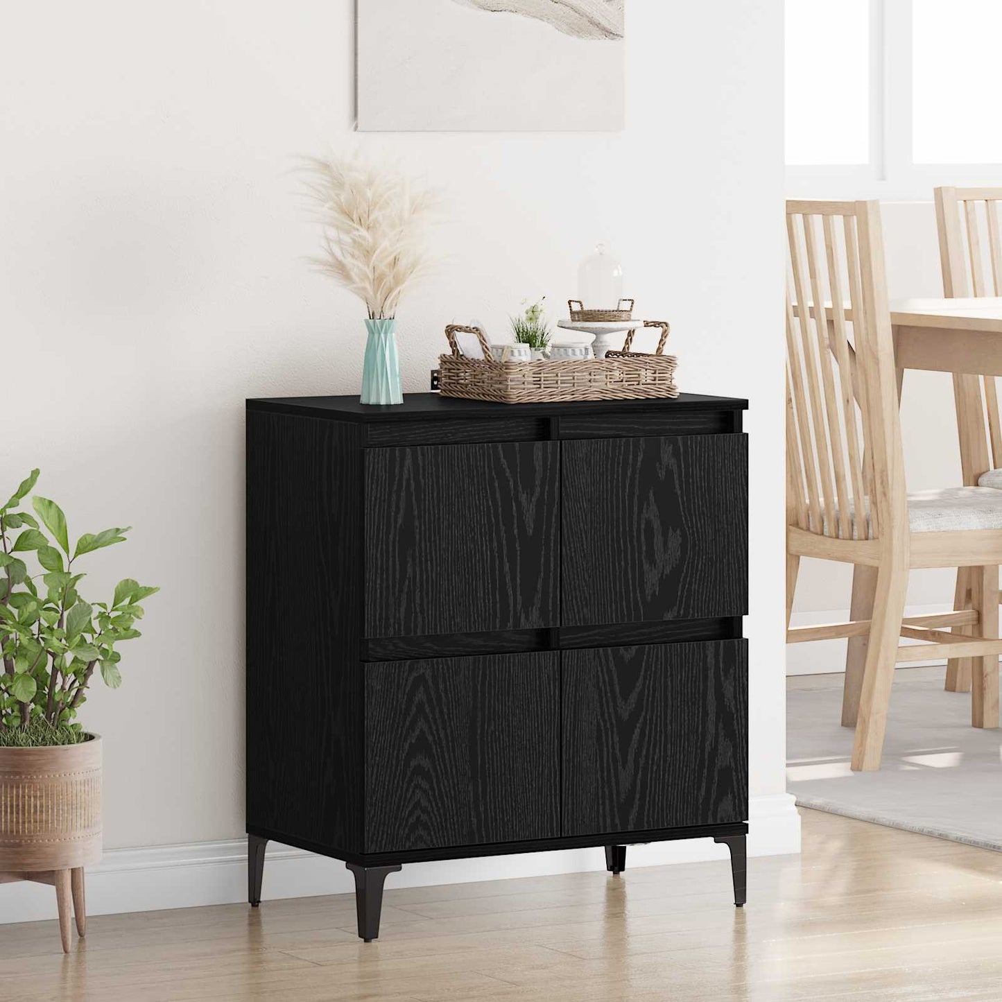 Sideboard Black Oak 60 x 35 x 70 cm Engineered Wood and Iron