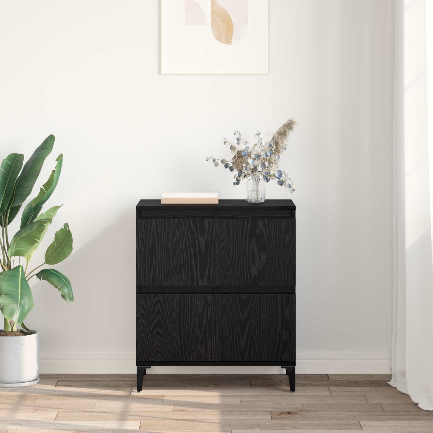 Sideboard Black Oak 60 x 35 x 70 cm Engineered Wood and Iron