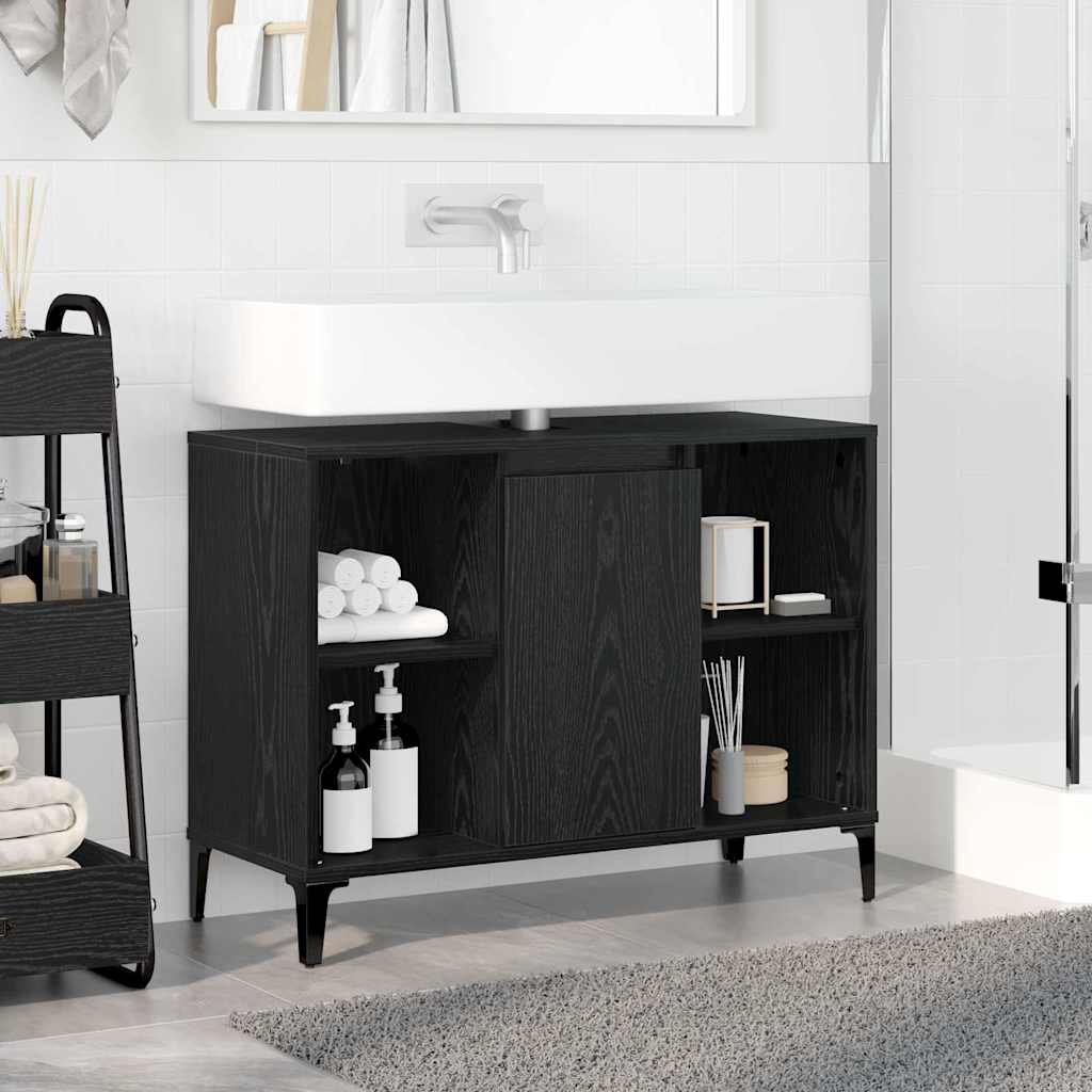 Sink cabinet Black Oak 80 x 33 x 60 cm Engineered Wood and Iron