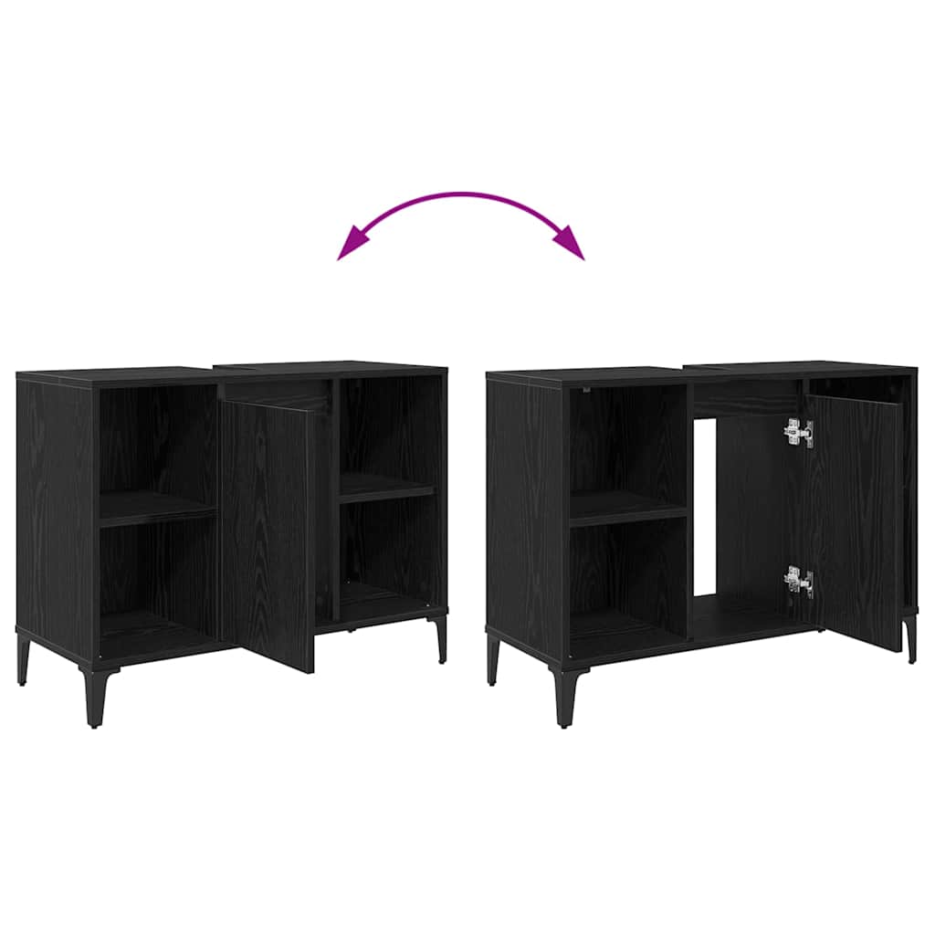 Sink cabinet Black Oak 80 x 33 x 60 cm Engineered Wood and Iron