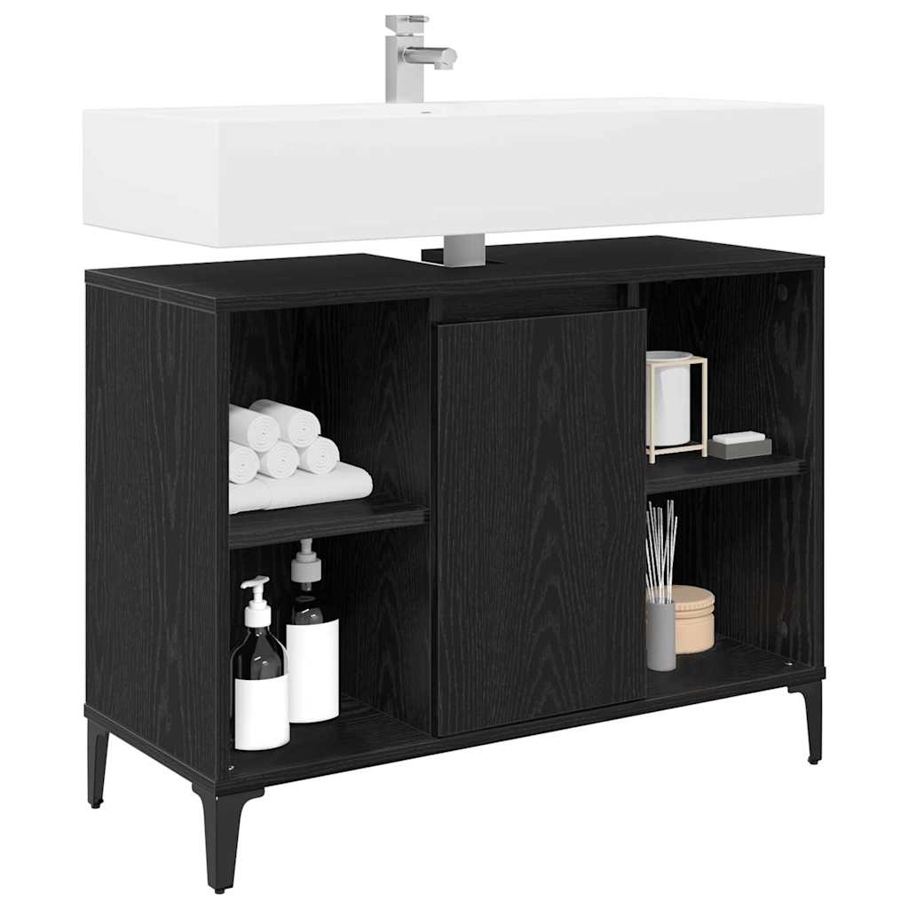 Sink cabinet Black Oak 80 x 33 x 60 cm Engineered Wood and Iron