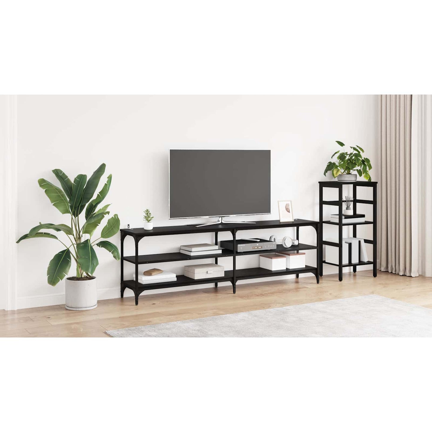 TV Cabinet Black Oak 160 x 30 x 50 cm Engineered Wood and Iron