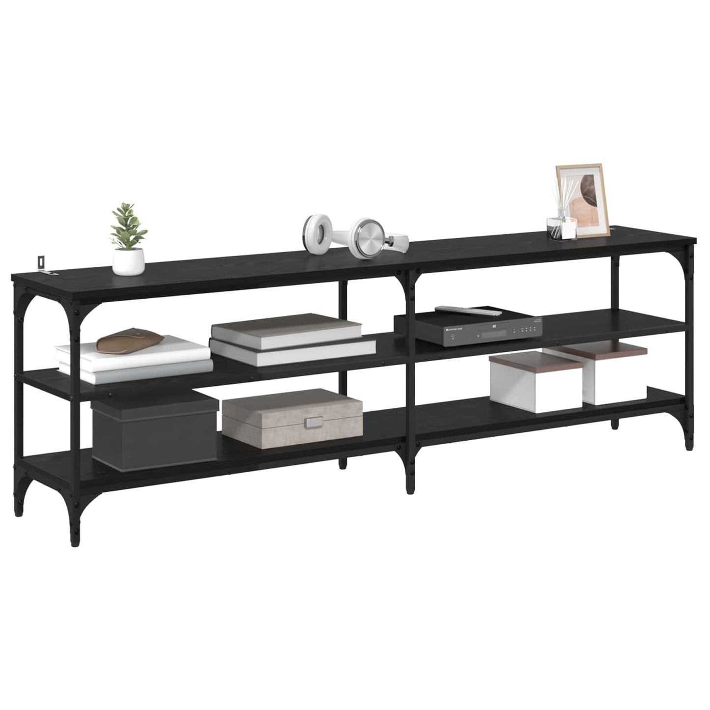 TV Cabinet 160 x 30 x 50 cm Black Oak Engineered Wood and Iron