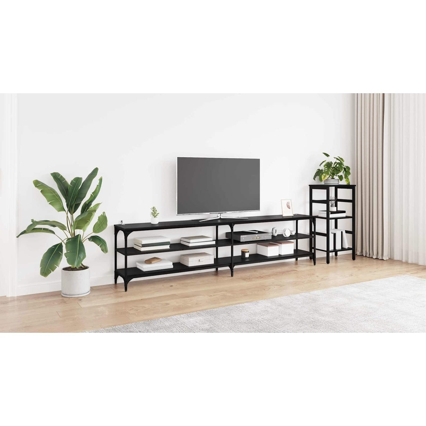 TV Cabinet Black Oak 200 x 30 x 50 cm Engineered Wood and Iron