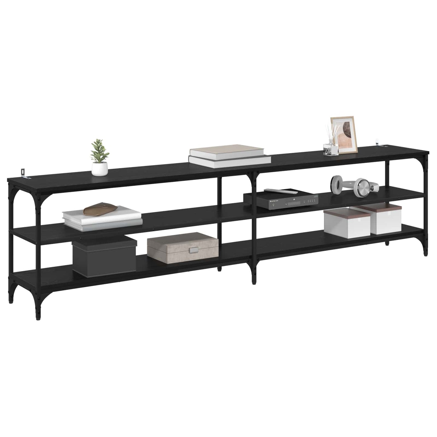 TV Cabinet 200 x 30 x 50 cm Black Oak Engineered Wood and Iron