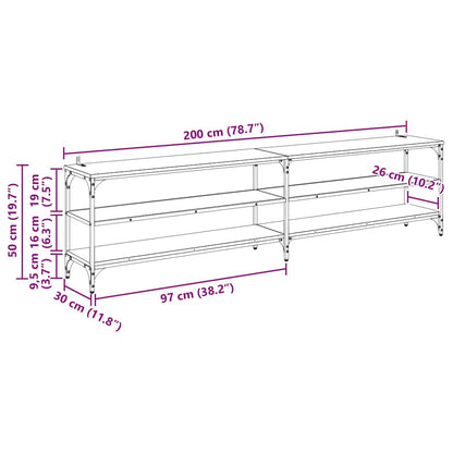 TV Cabinet Black Oak 200 x 30 x 50 cm Engineered Wood and Iron