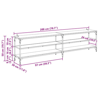 TV Cabinet Black Oak 200 x 30 x 50 cm Engineered Wood and Iron