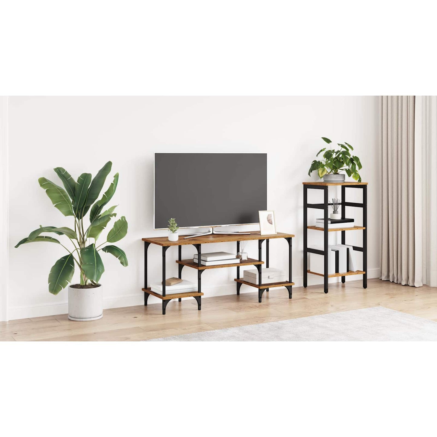 TV Cabinet Old Wood 102 x 35 x 45.5 cm Engineered Wood and Iron