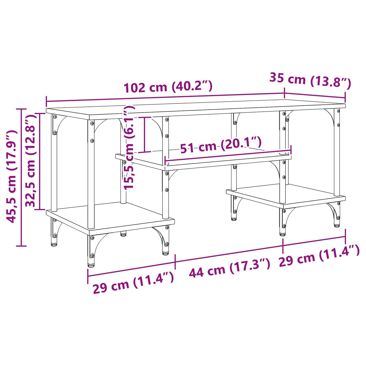 TV Cabinet Black Oak 102 x 35 x 45.5 cm
