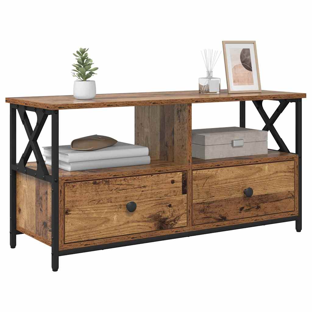 TV Cabinet Old Wood 90 x 33 x 45 cm Engineered Wood and Steel