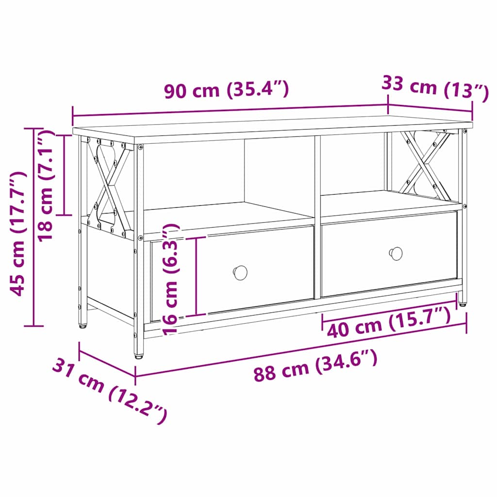 TV Cabinet Black Oak 90 x 33 x 45 cm Engineered Wood and Steel