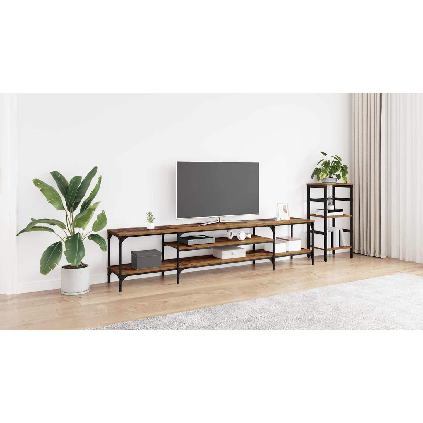 TV Cabinet Old Wood 201 x 35 x 45 cm Engineered Wood and Iron