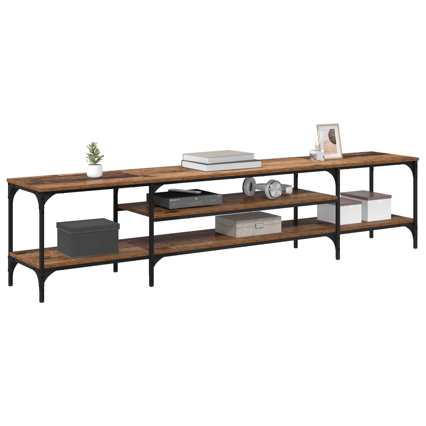 TV Cabinet Old Wood 201 x 35 x 45 cm Engineered Wood and Iron
