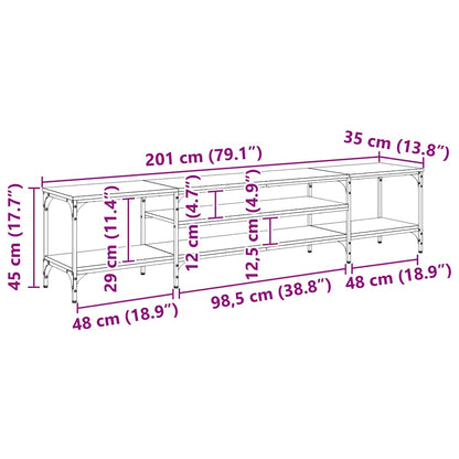 TV Cabinet Black Oak 201 x 35 x 45 cm Engineered Wood and Iron