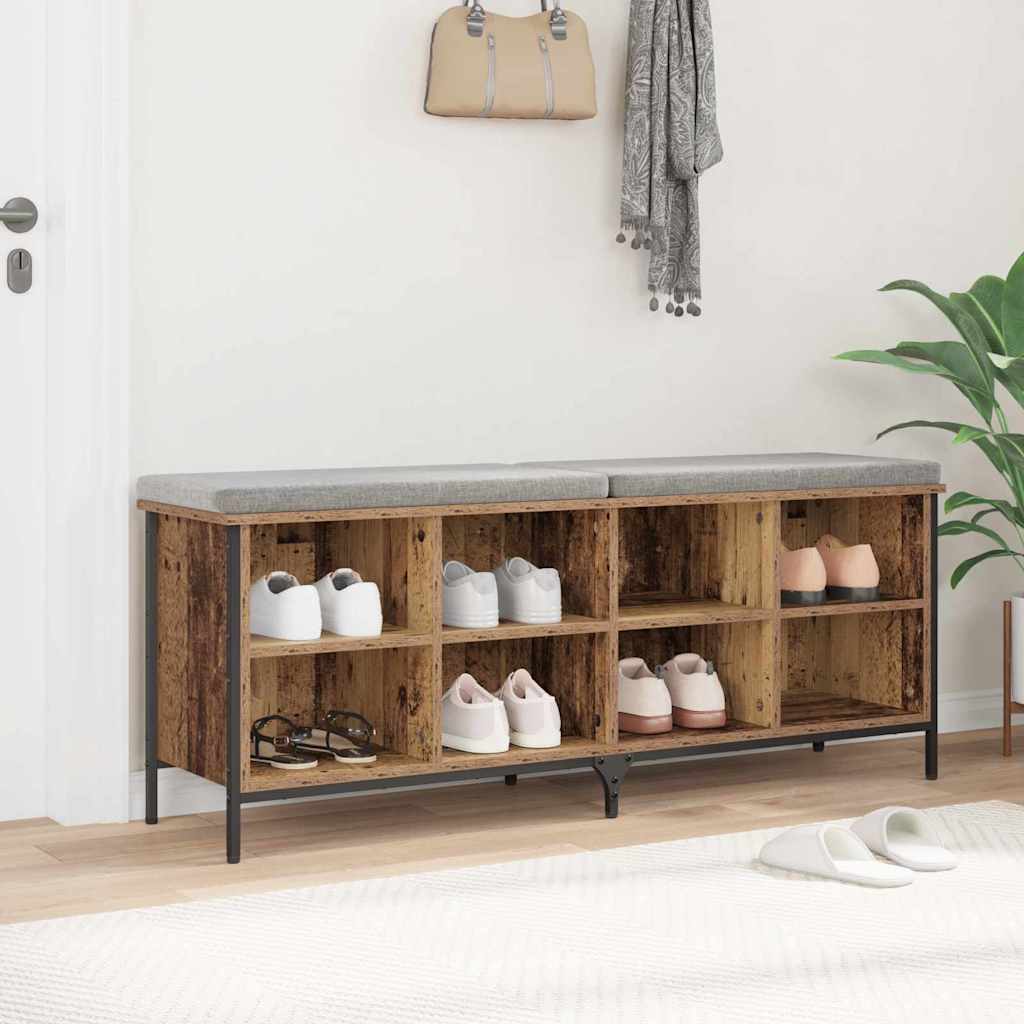 Shoe Cabinet Old Wood 131 x 35 x 50 cm Engineered Wood and Iron