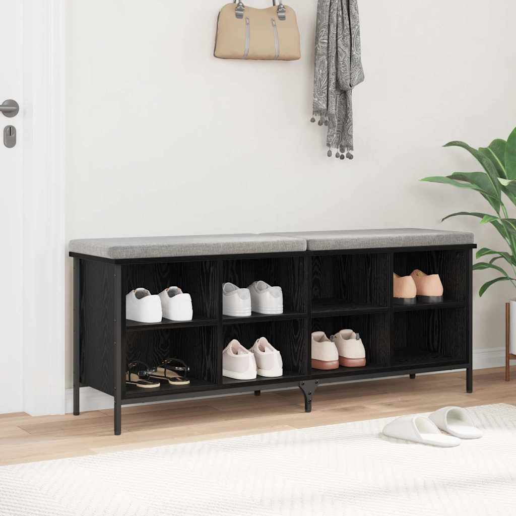 Shoe Cabinet with Shelf with Storage Black Oak 131 x 35 x 50 cm