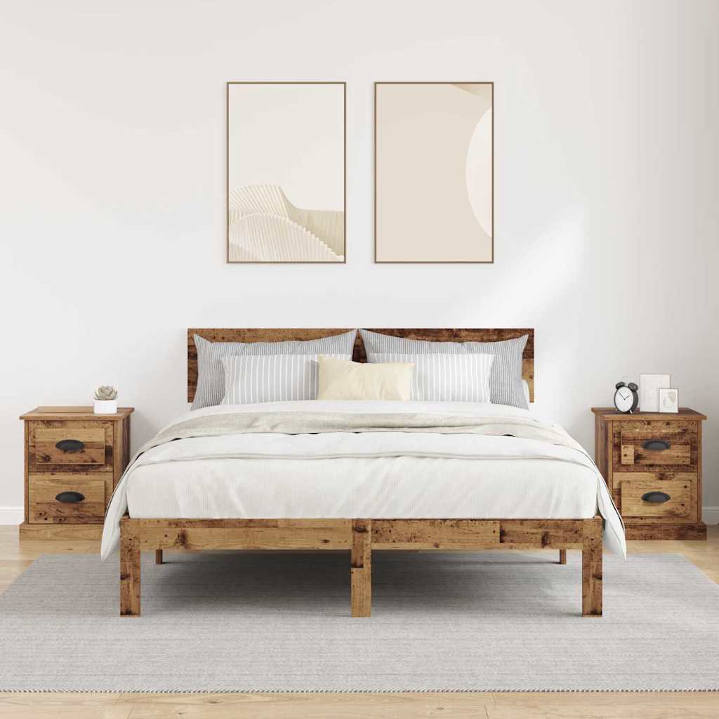 Bedside Cabinet with Drawer 2 pcs Old Wood 39 x 39 x 47.5 cm
