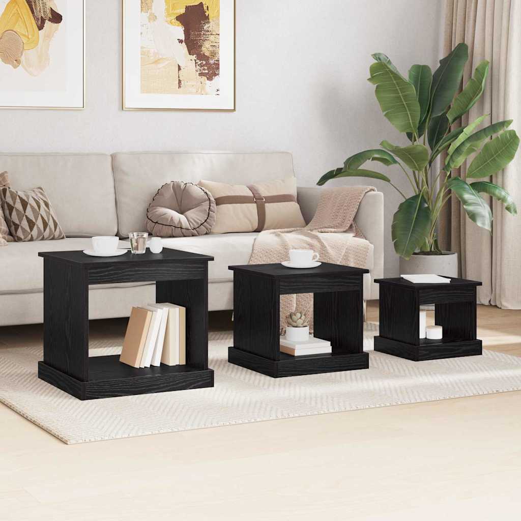Coffee Table 3 pcs Black Oak Engineered Wood