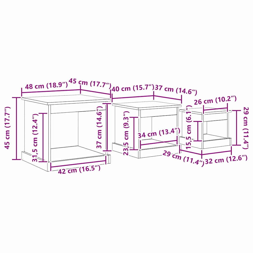 Coffee Table 3 pcs Black Oak Engineered Wood