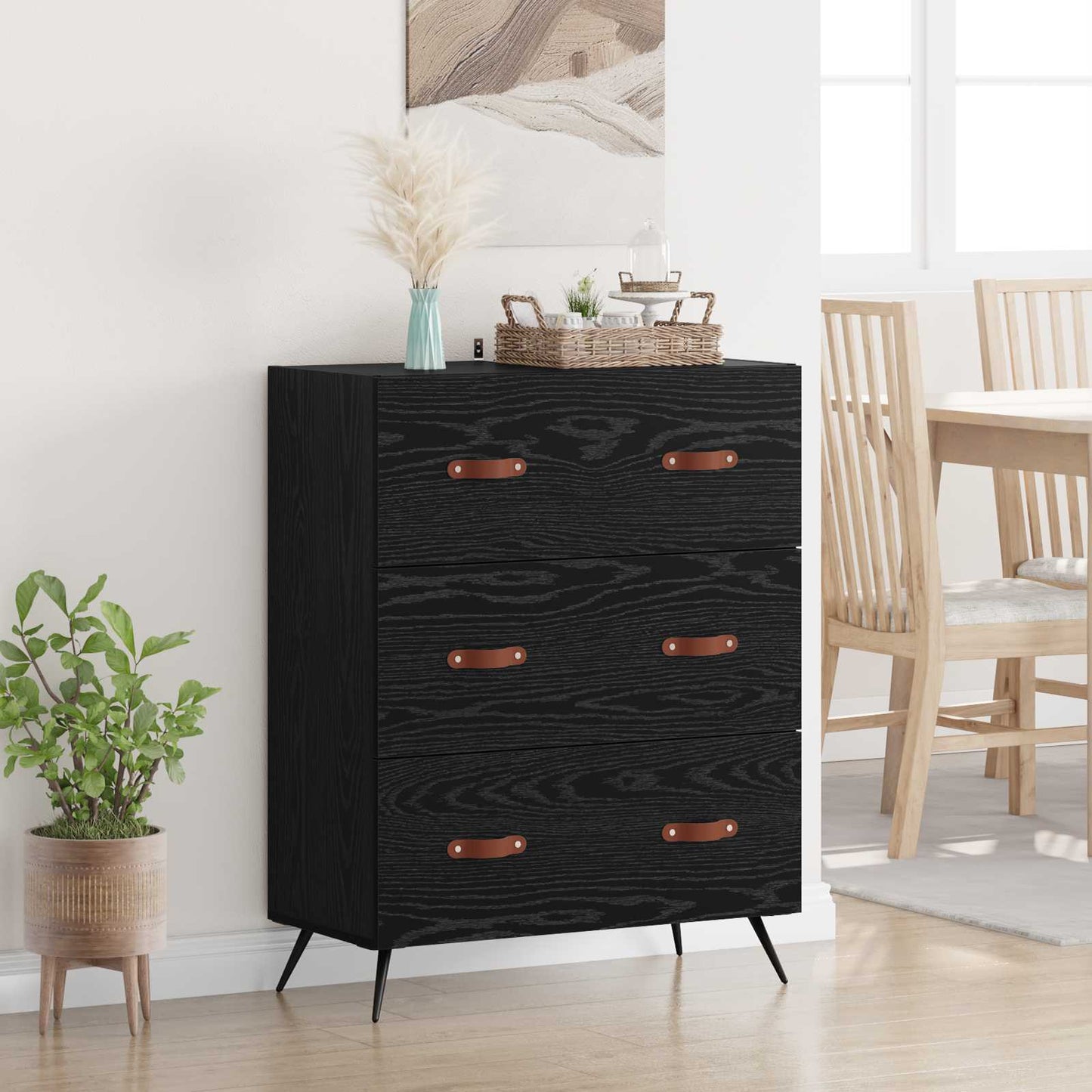 Chest of Drawers Black Oak 69.5 x 34 x 90 cm Engineered Wood