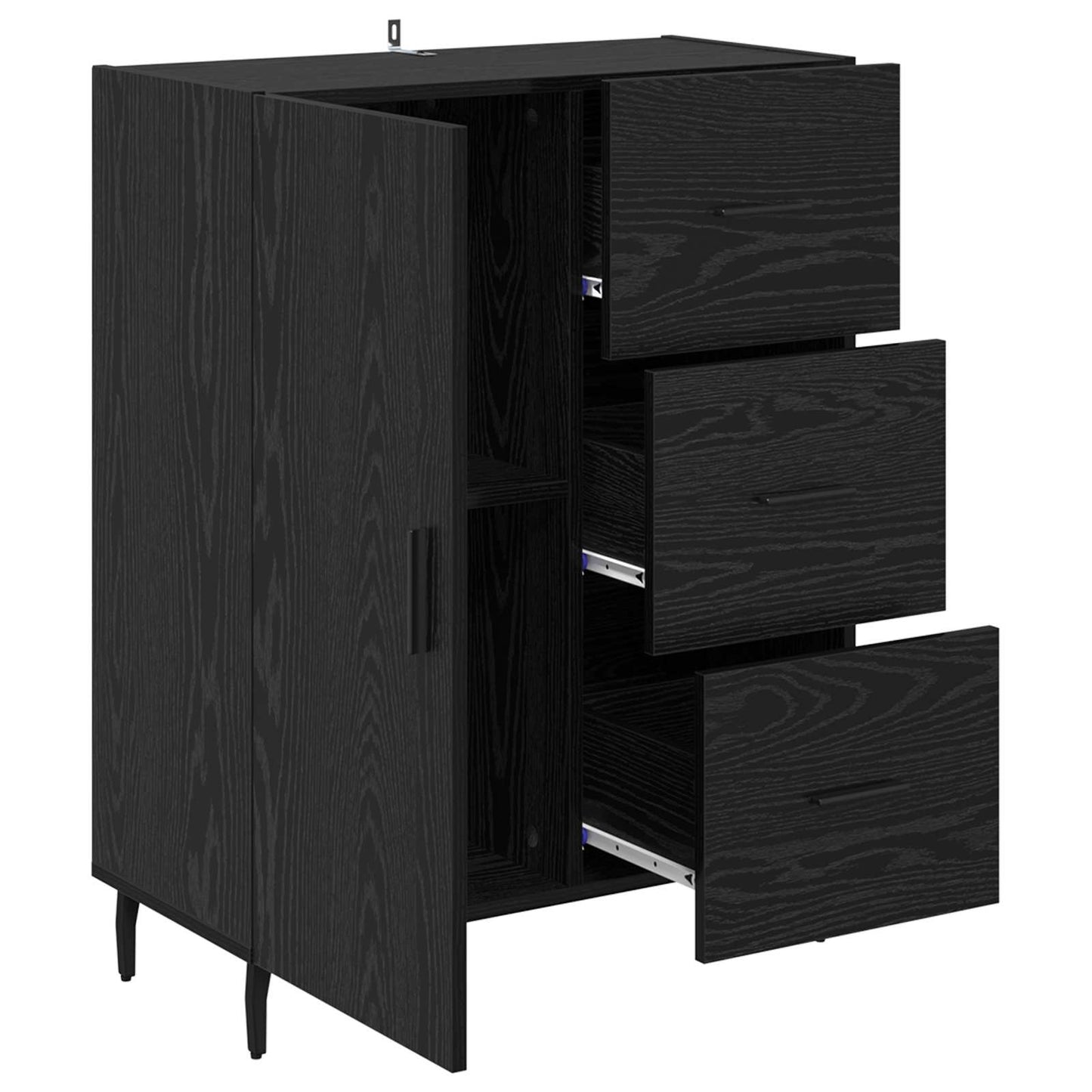 Sideboard Black Oak 69.5 x 34 x 90 cm Engineered Wood and Iron