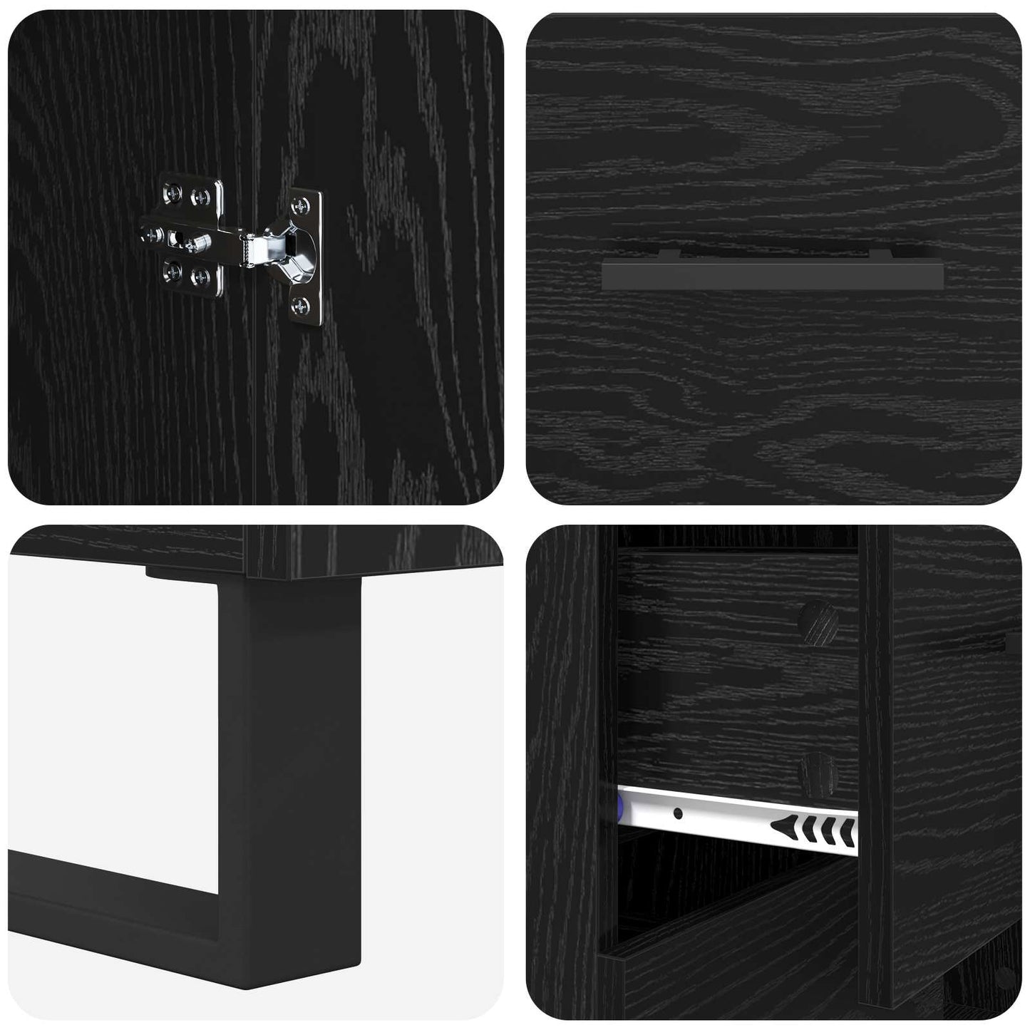 Sideboard Black Oak 69.5 x 34 x 90 cm Engineered Wood and Iron