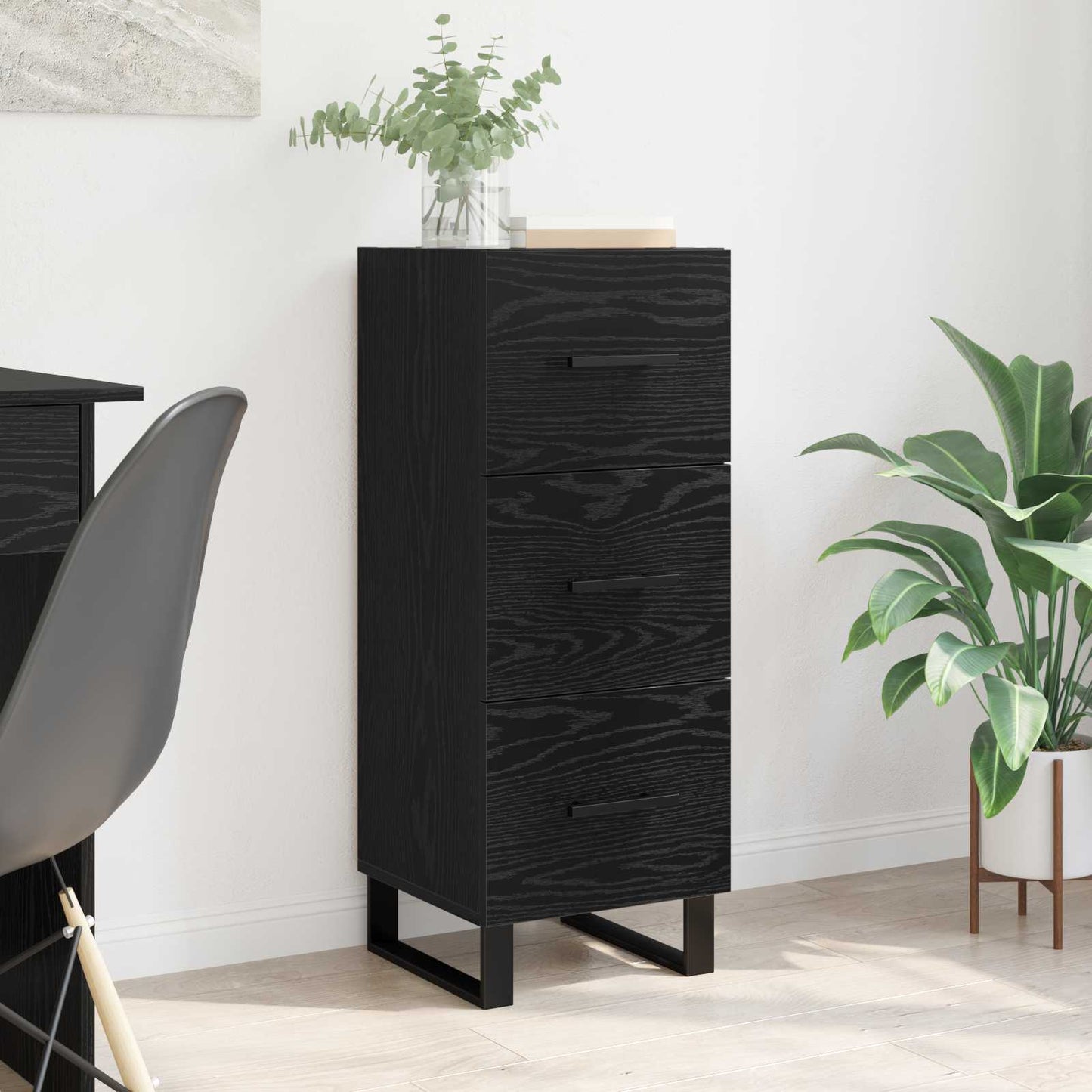 Sideboard Black Oak 34.5 x 34 x 90 cm Engineered Wood and Iron
