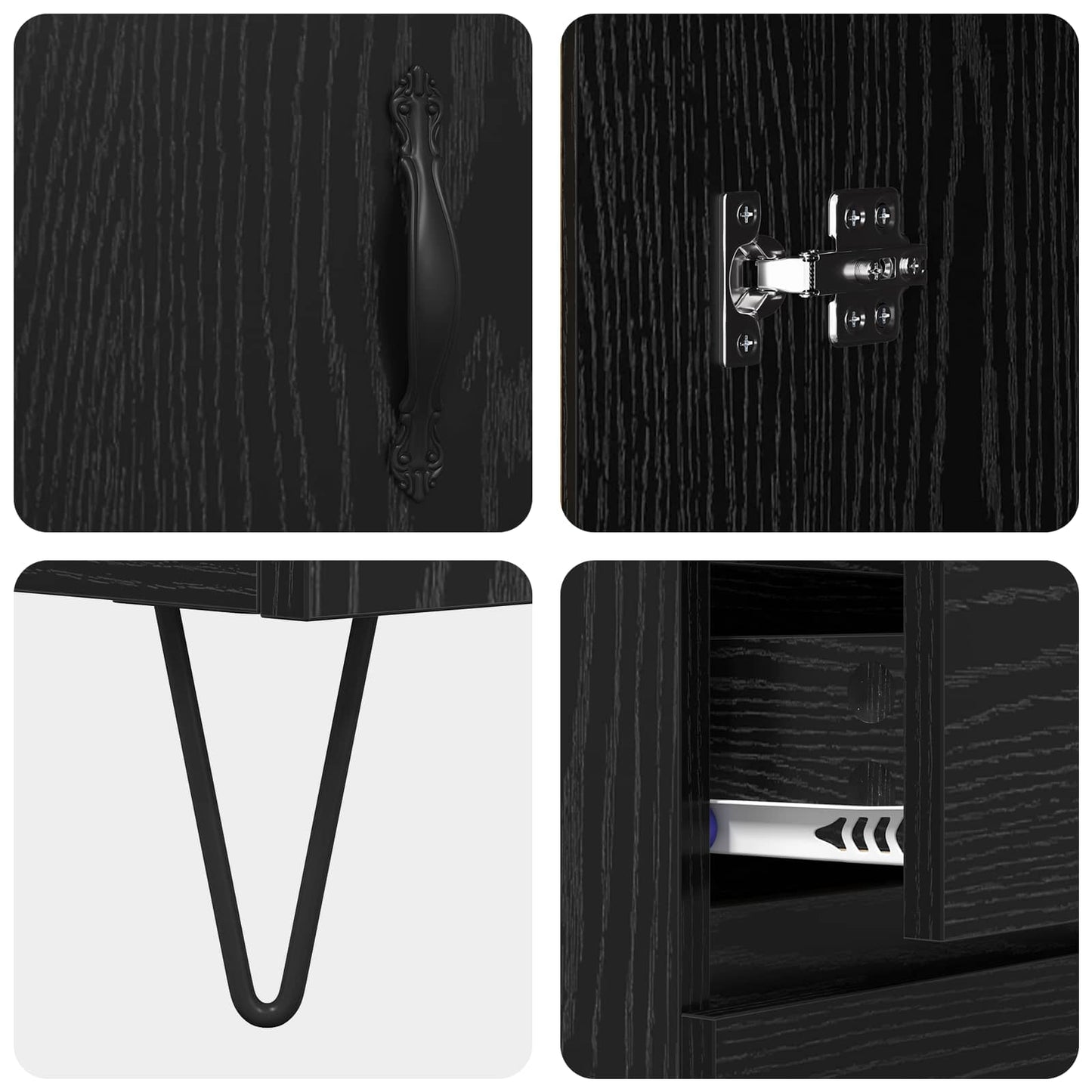 Sideboard Black Oak 69.5 x 34 x 90 cm Engineered Wood