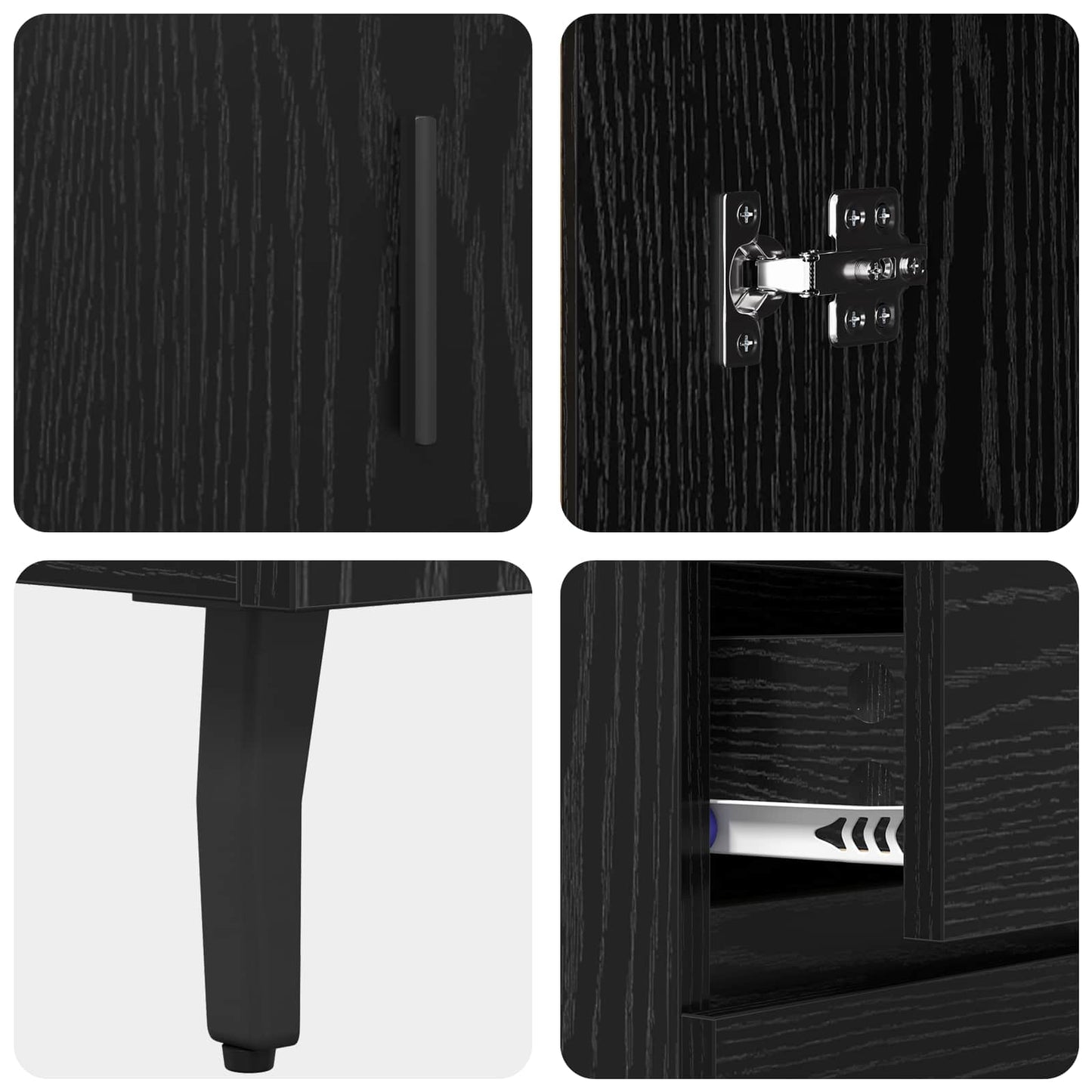 Sideboard Black Oak 69.5 x 34 x 90 cm Engineered Wood and Iron