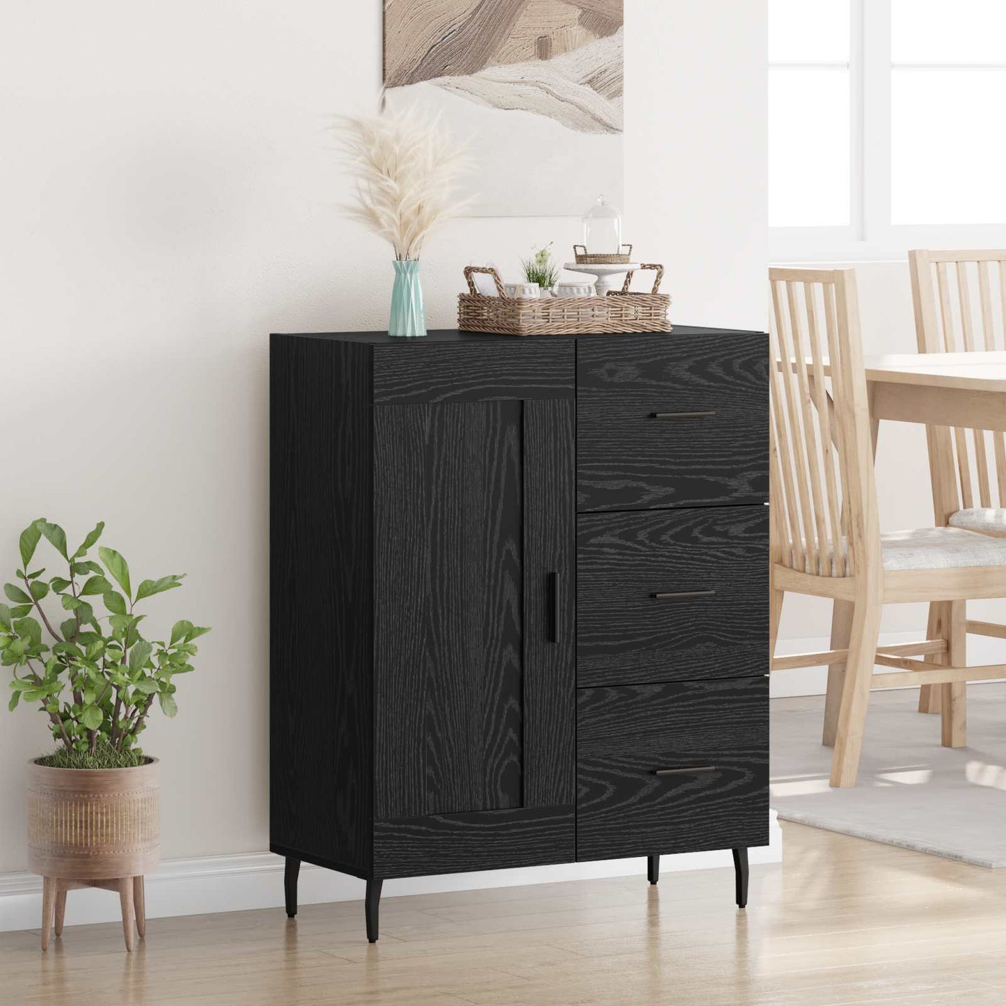 Sideboard Black Oak 69.5 x 34 x 90 cm Engineered Wood and Iron