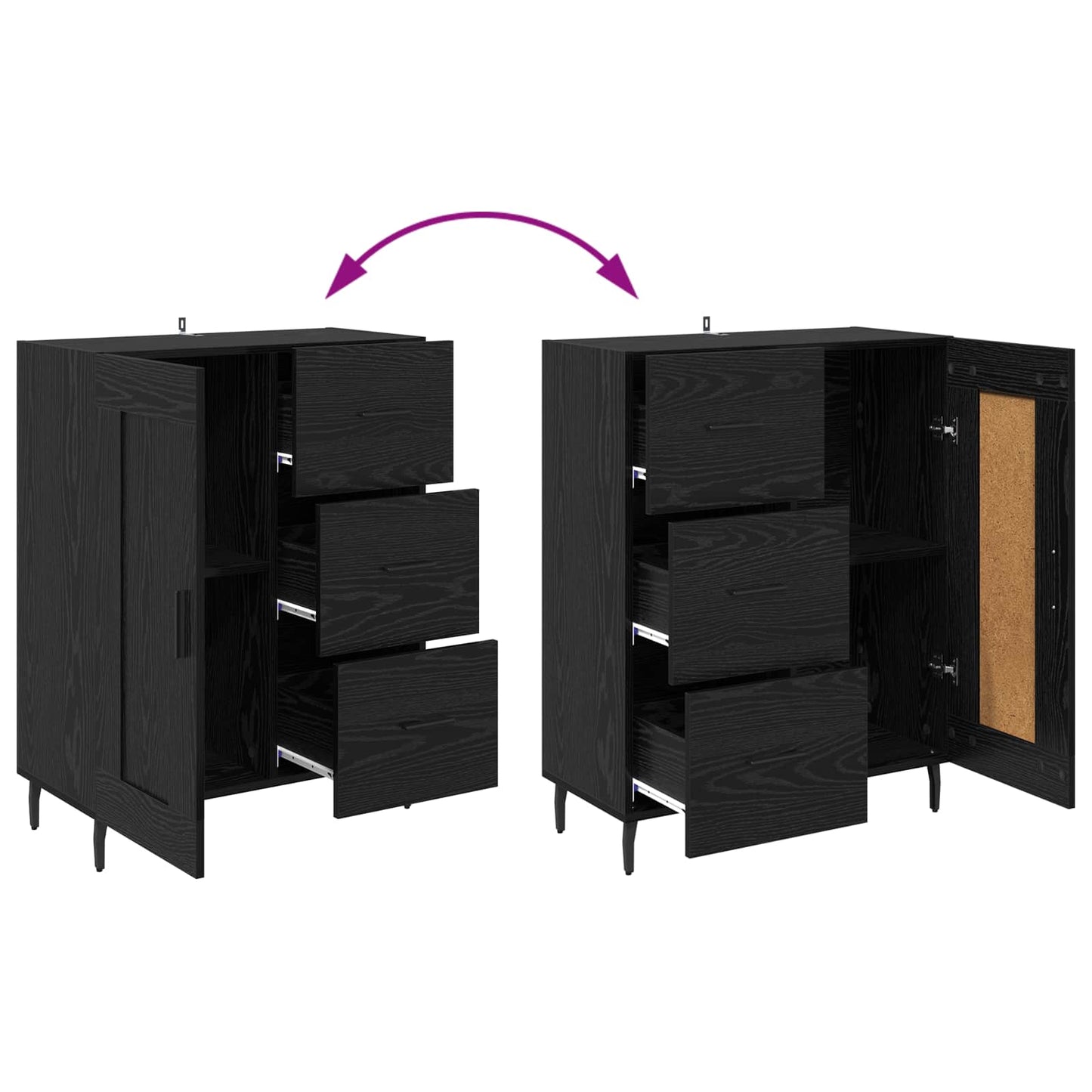 Sideboard Black Oak 69.5 x 34 x 90 cm Engineered Wood and Iron