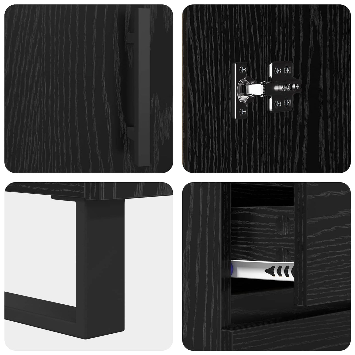 Sideboard Black Oak 69.5 x 34 x 90 cm Engineered Wood and Iron