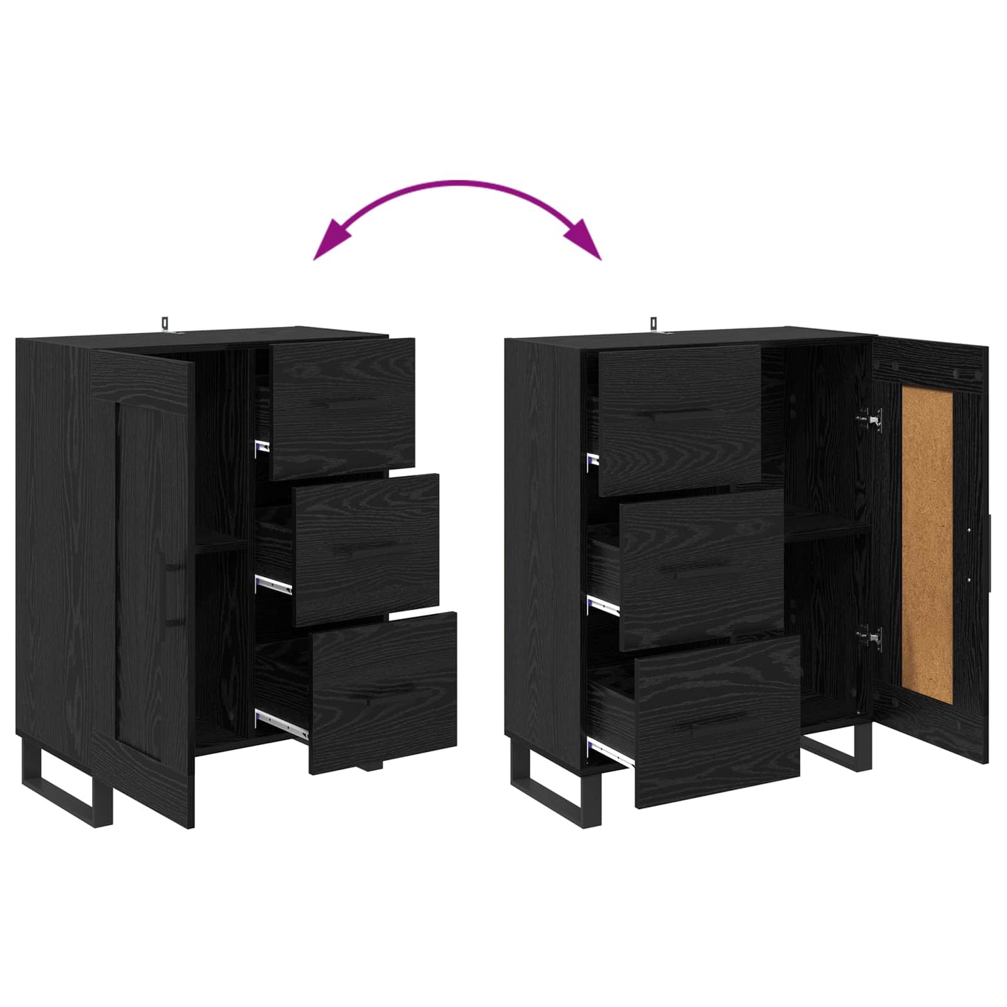 Sideboard Black Oak 69.5 x 34 x 90 cm Engineered Wood and Iron