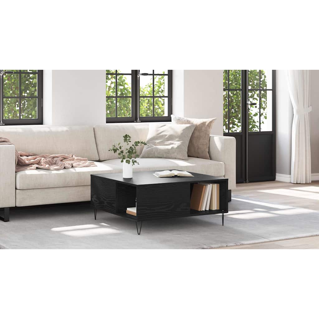 Coffee Table Black Oak 80 x 80 x 36.5 cm Engineered Wood