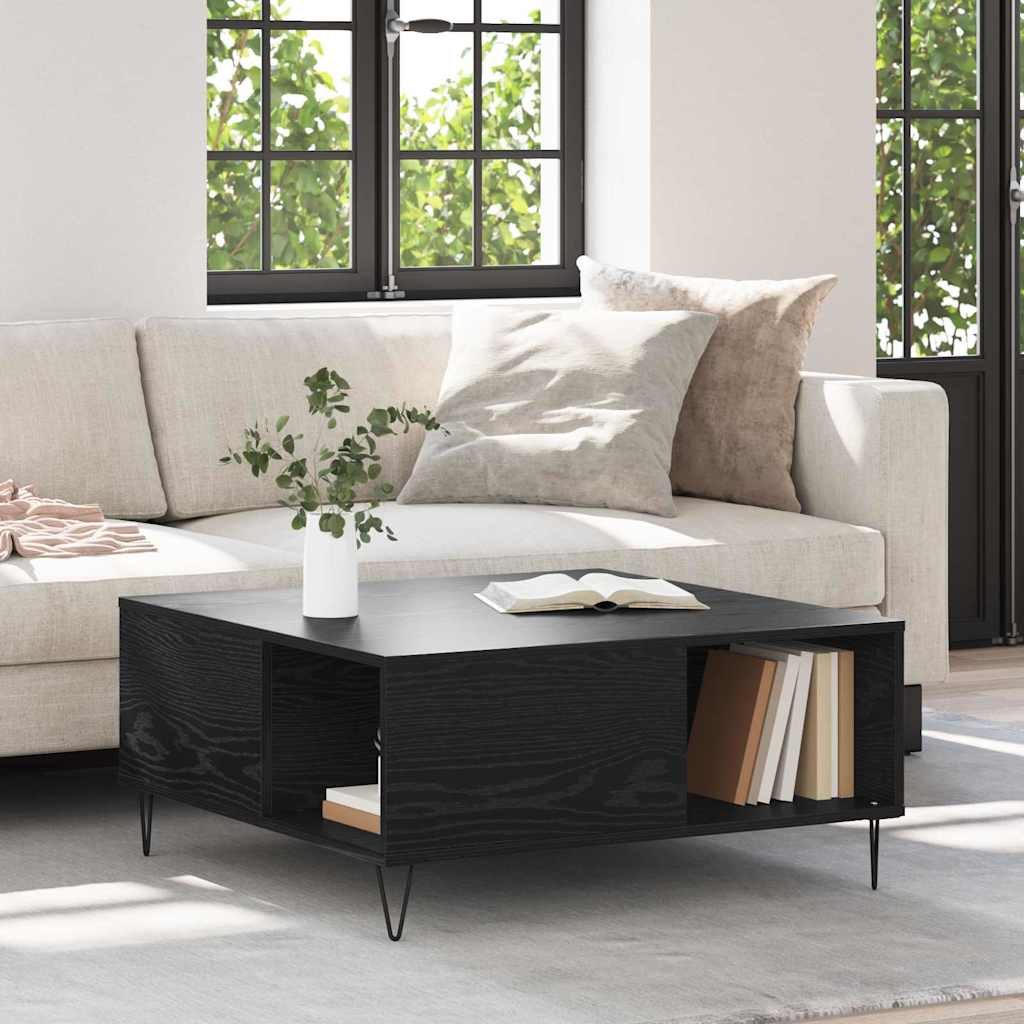 Coffee Table Black Oak 80 x 80 x 36.5 cm Engineered Wood