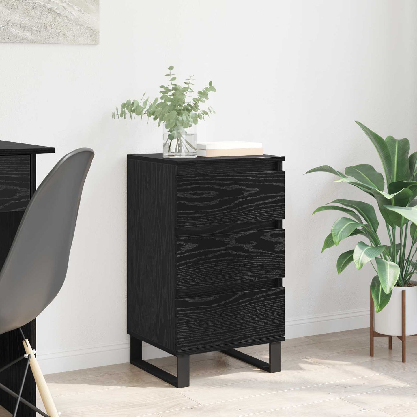 Sideboard with Drawer Black oak Engineered wood