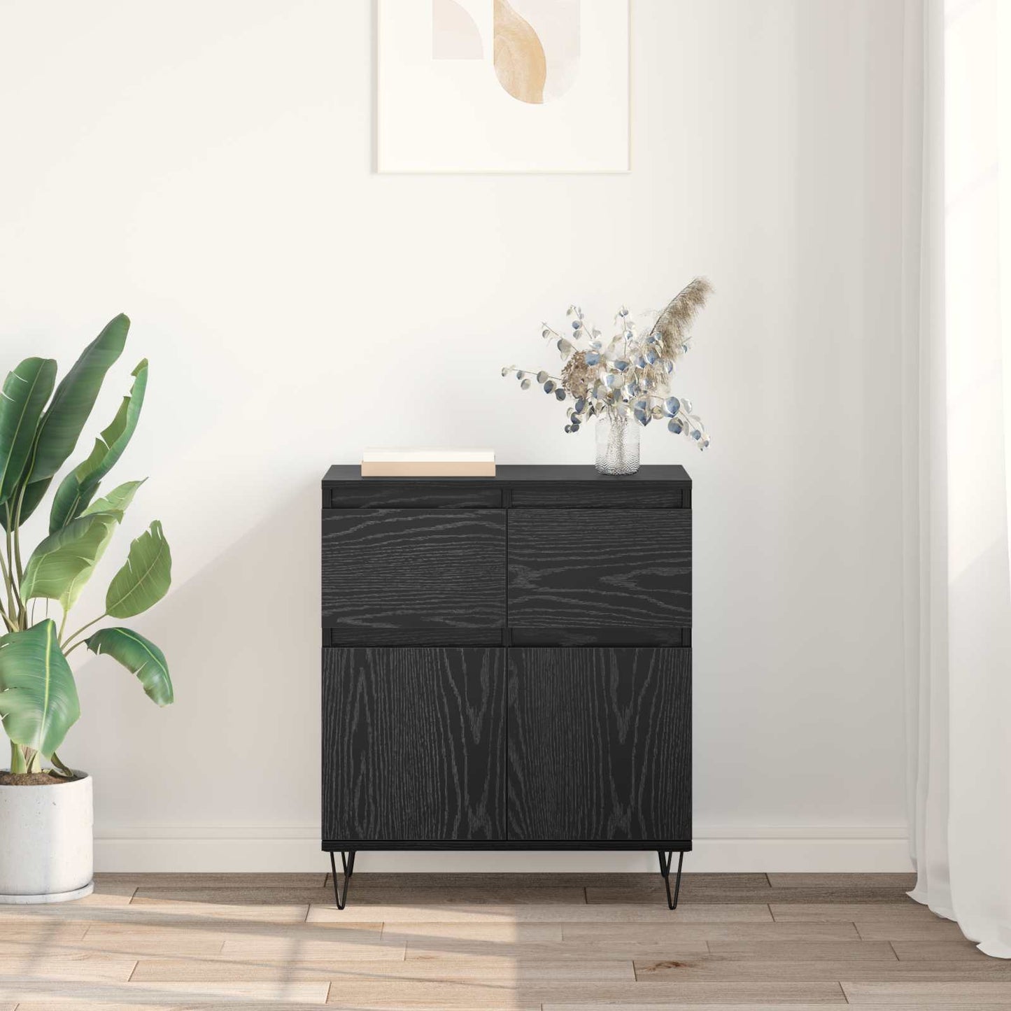 Sideboard Black Oak 60 x 35 x 70 cm Engineered Wood and Iron